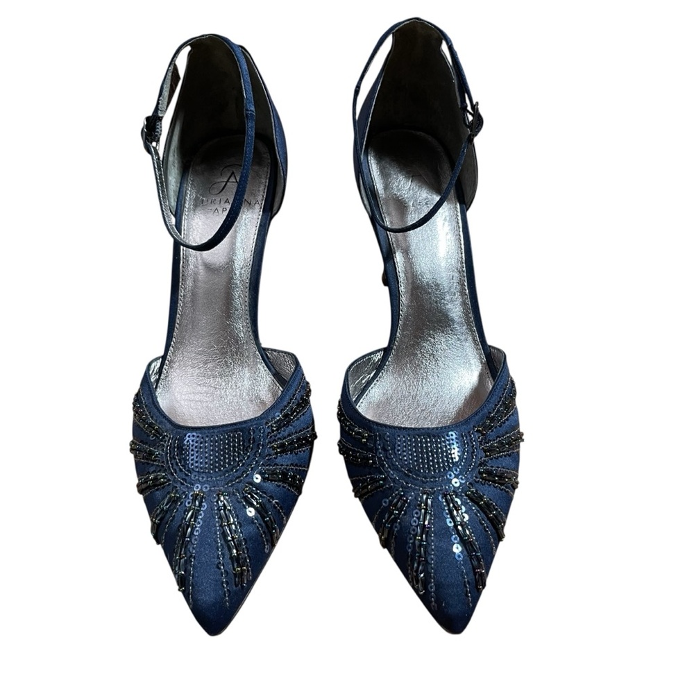 Adrianna Papell Midnight Blue Ankle Strap‎ Heels Sequin Embellishments 9M - Picture 7 of 14